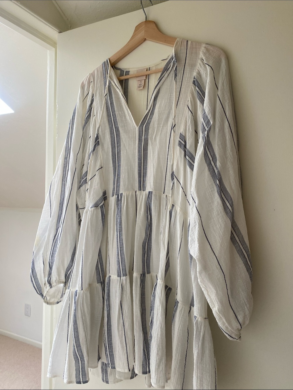 H&M Blue & White Striped Tiered Tunic